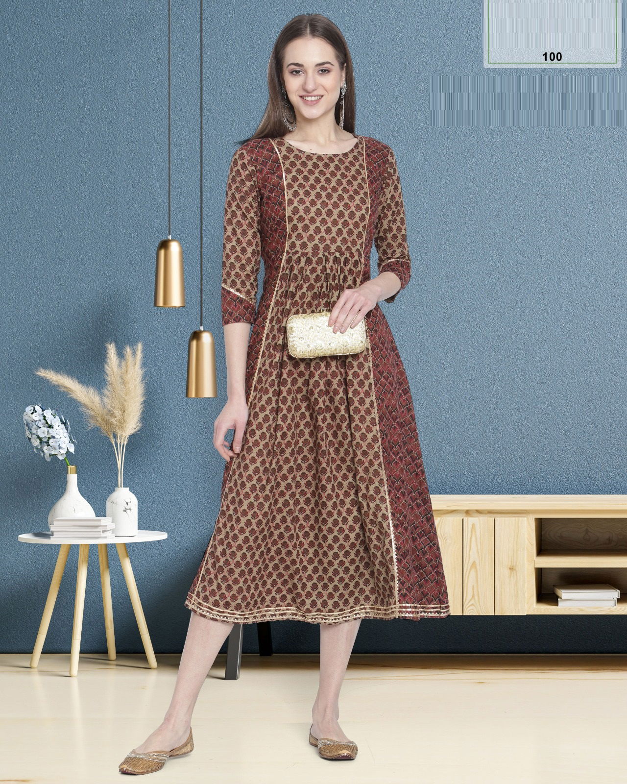 Trendy Printed Daisy Long Cotton Kurtis Catalog